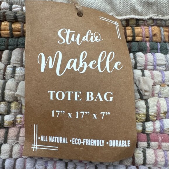 Studio Mabelle Upcycled Tote Bag Multicolor 17"x17"x7" Eco-Friendly Durable Hand - Picture 4 of 7